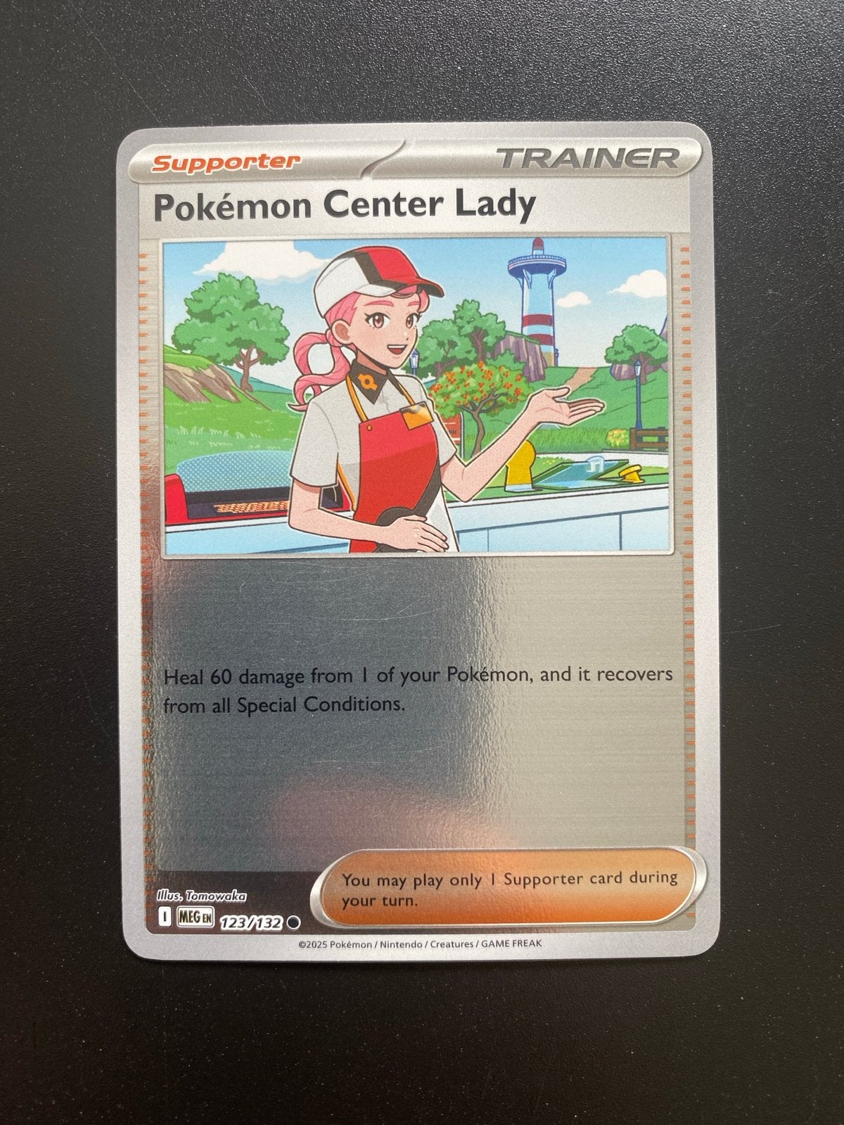 Pokémon Center Lady 123/132 Rev. Holo Pokémon Mega Evolution, Ophalen of Verzenden, Zo goed als nieuw, Losse kaart, Foil