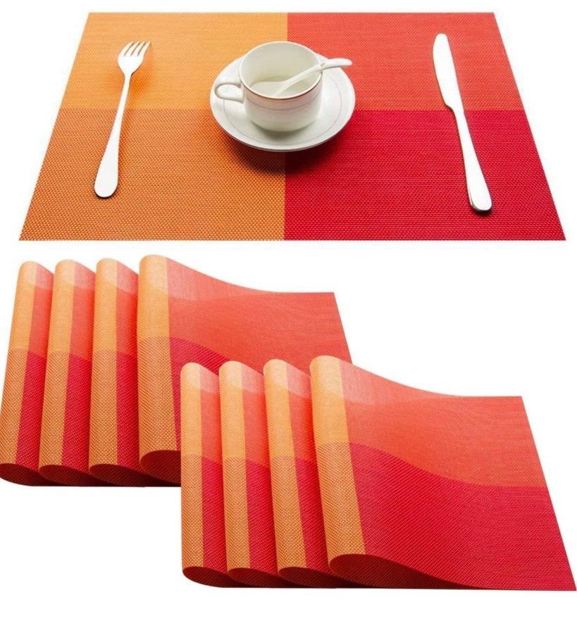 4 nieuwe wasbare placemats rood met oranje, Wasbaar, Nieuw, Overige materialen, Ophalen of Verzenden