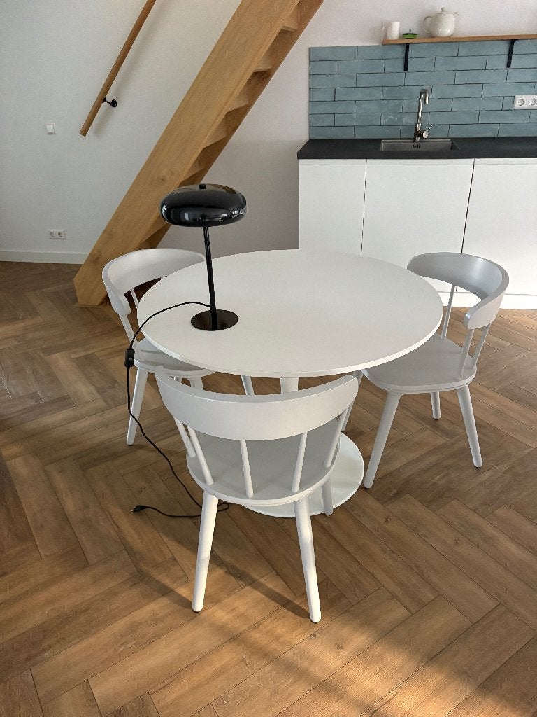 IKEA eettafel Docksta en 3 stoelen Omstanksam, Ophalen, Gebruikt, 50 tot 100 cm, 100 tot 150 cm