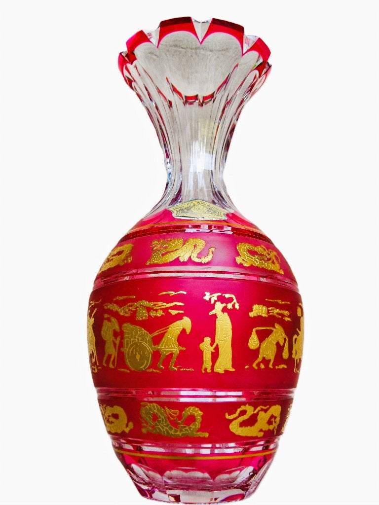 Roserouge kristal Val Saint Lambert met Chinoise goudopleg, Ophalen