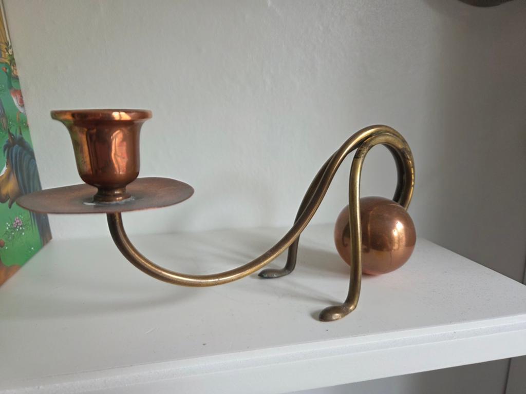 antieke koperen en messing kandelaar, Antiek en Kunst, Antiek | Kandelaars, Ophalen of Verzenden, Overige materialen