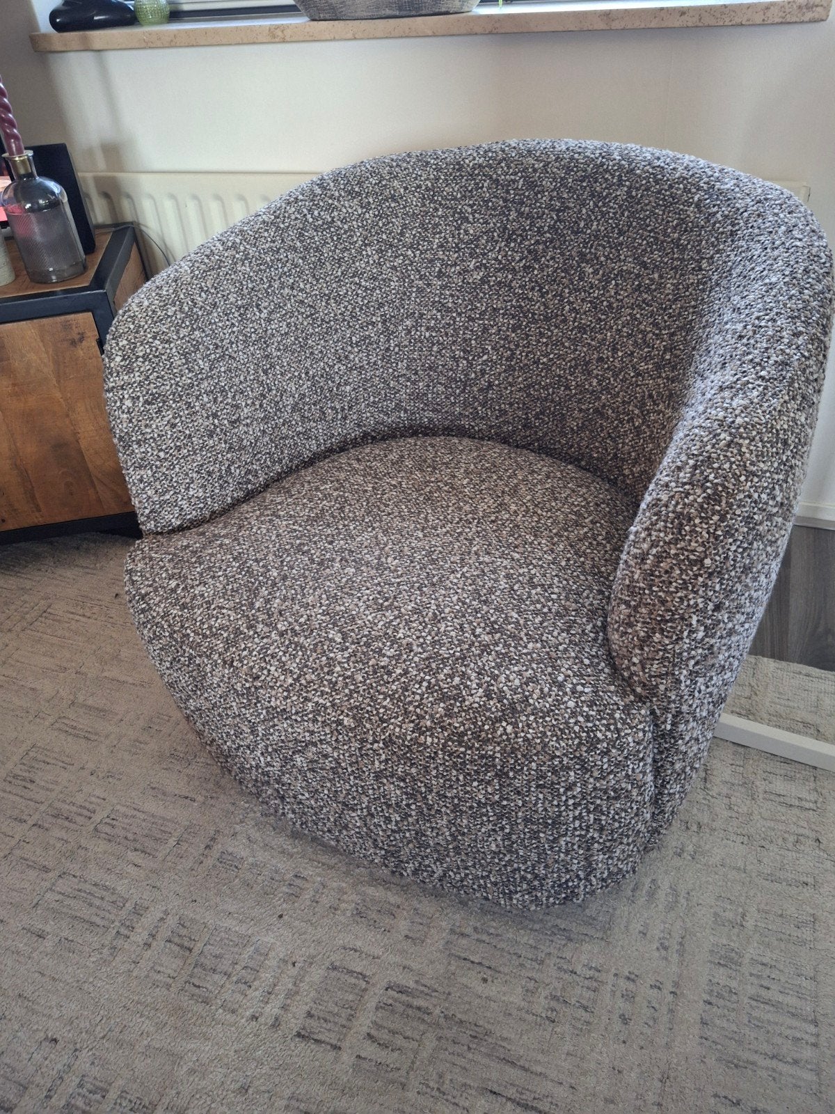 Fauteuil met draaifuntie, stof bruin gemeleerd., Eenpersoons, 75 tot 100 cm, Ophalen of Verzenden, Zo goed als nieuw