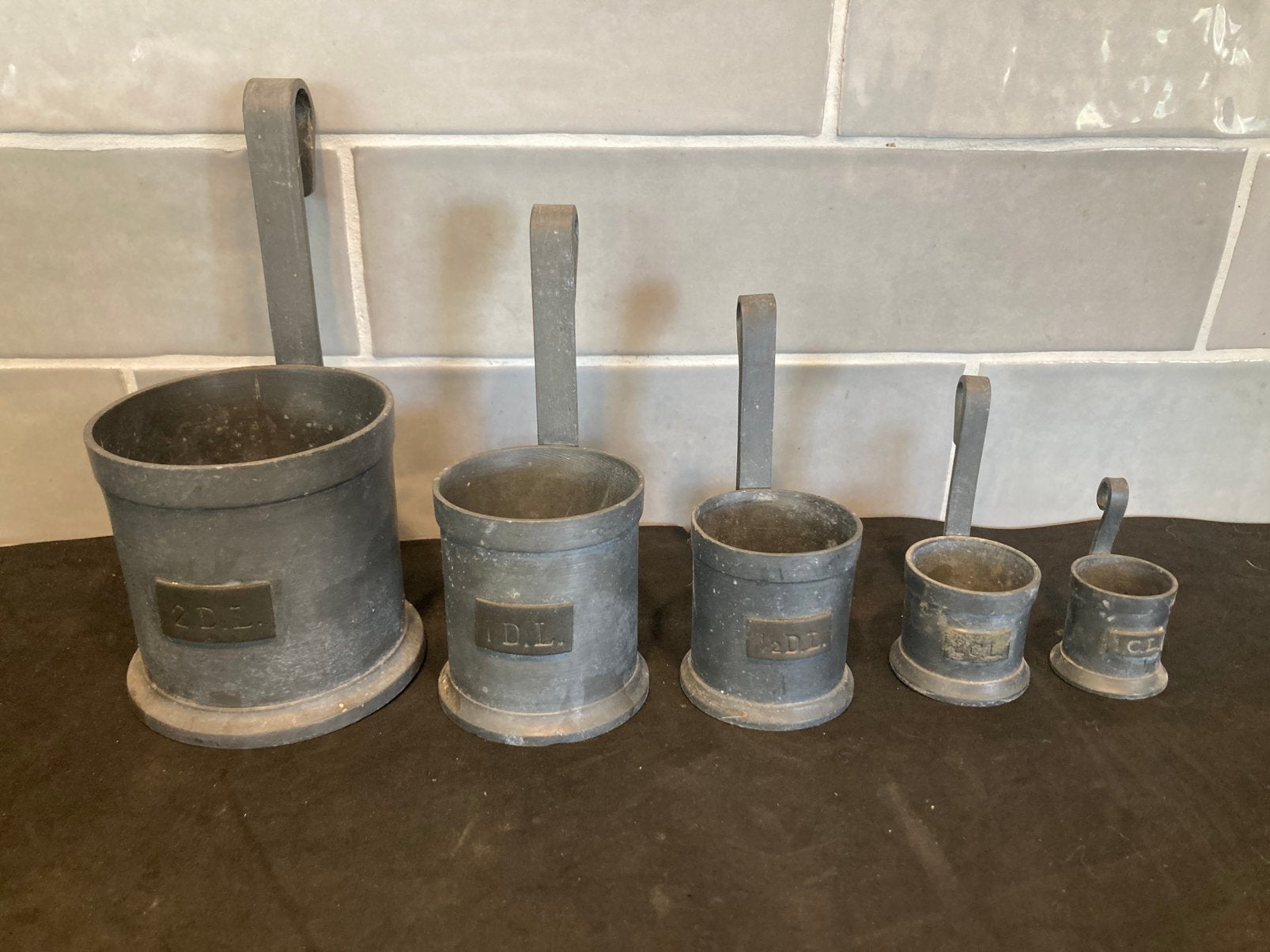 Tinnen set maatbekers (041225), Antiek en Kunst, Ophalen of Verzenden