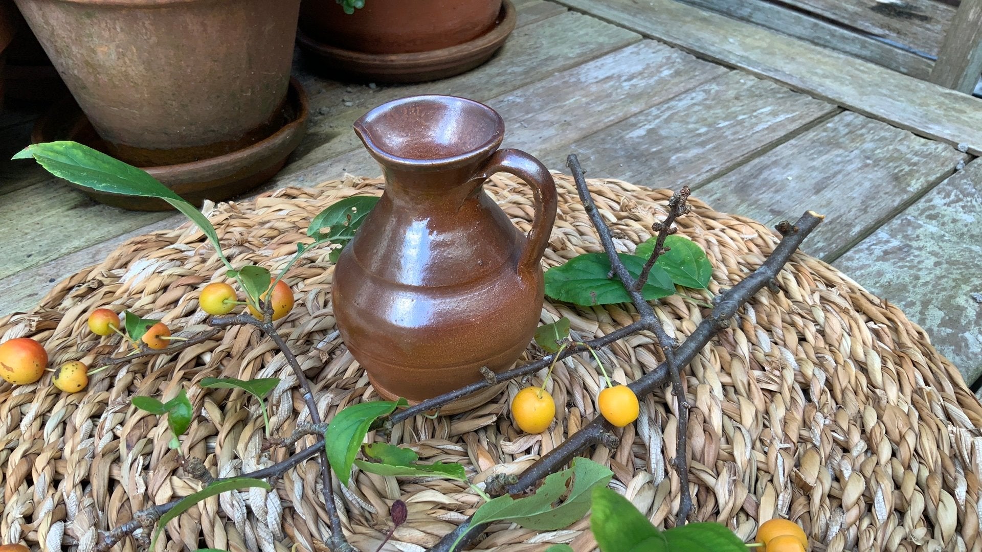 Vintage gres schenkkannetje / 10 cm. hoog, Ophalen of Verzenden