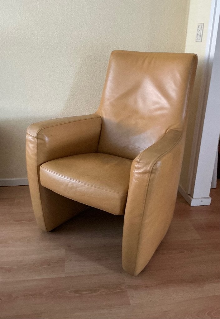 Fauteuil geel leer, gratis, Ophalen, Gebruikt, 50 tot 75 cm, Leer