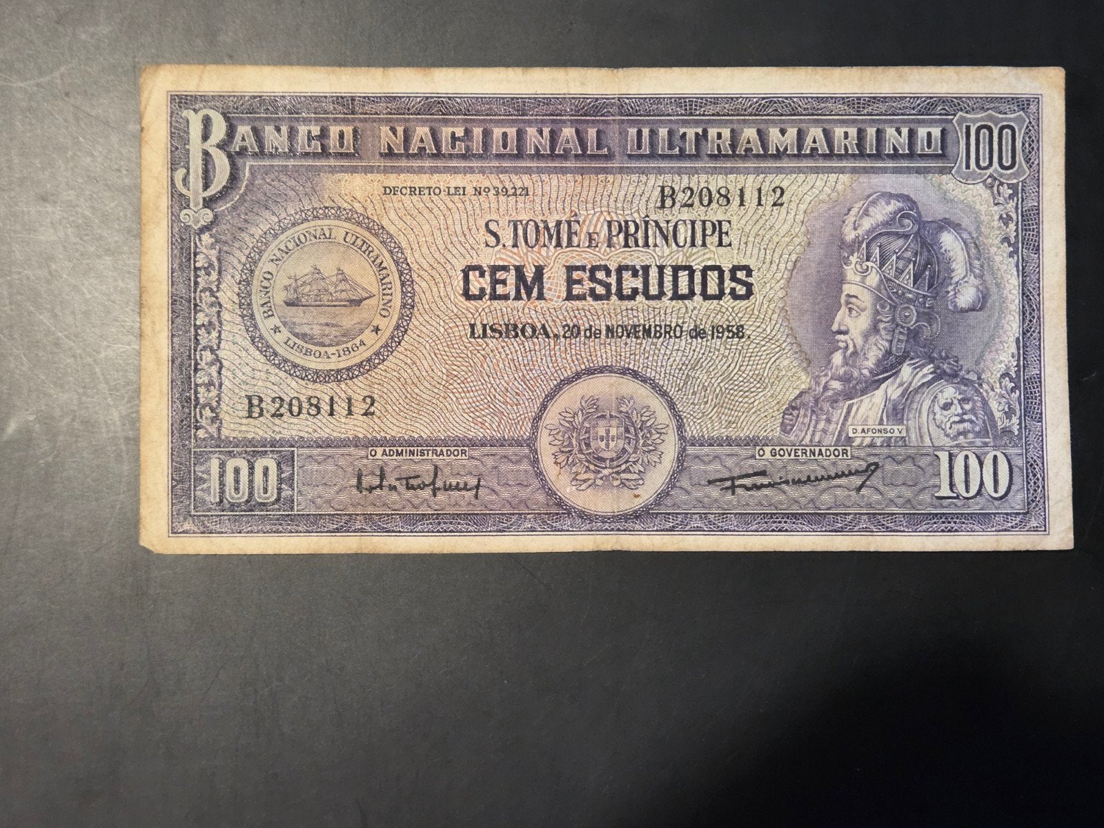 St.Thomas & Prince 100 escudos 1958 VF, Postzegels en Munten, Bankbiljetten | Afrika, Ophalen of Verzenden, Overige landen