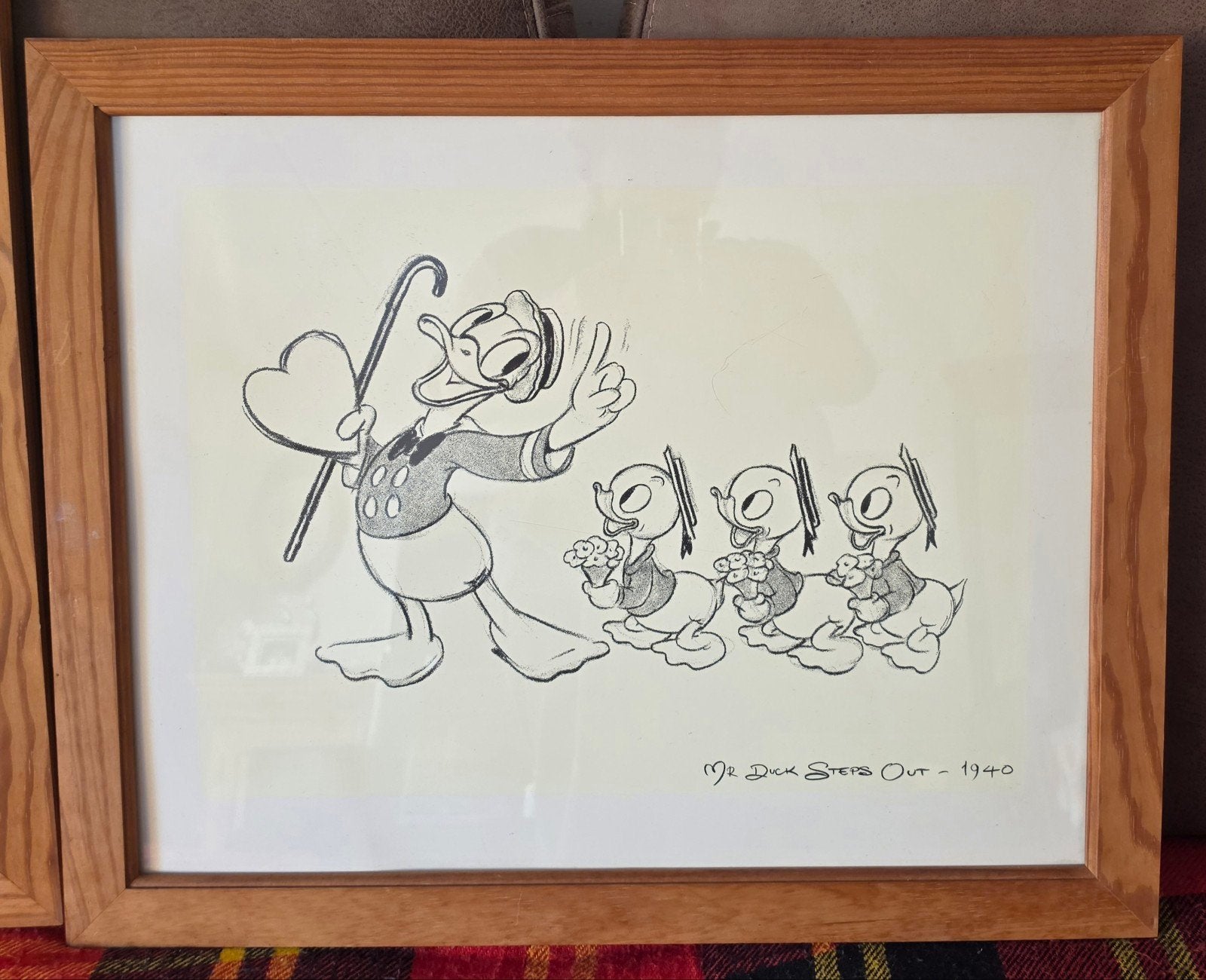 Vintage Donald Duck 'Mr. Duck Steps Out' Tekening 1940, Ophalen, Tekening, Potloodtekening, Ingelijst