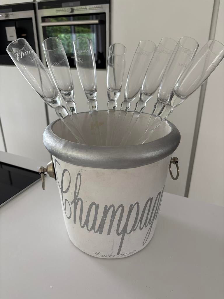 Riviera Maison Champagnekoeler met 8 glaasjes, Ophalen, Overige typen, Zo goed als nieuw, Metaal
