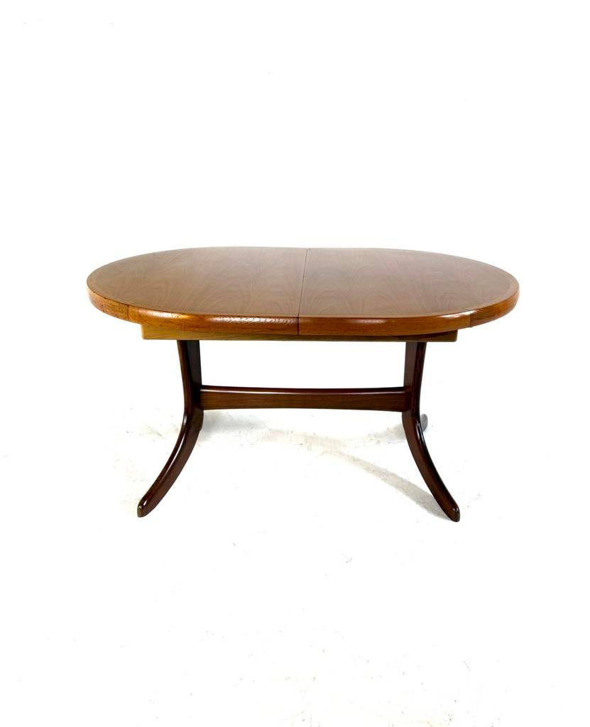 Vintage verlengbare Deense teakhouten eettafel ‘60, Huis en Inrichting, Teakhout, Vintage retro buisframe design rotan webbing papercord deens
