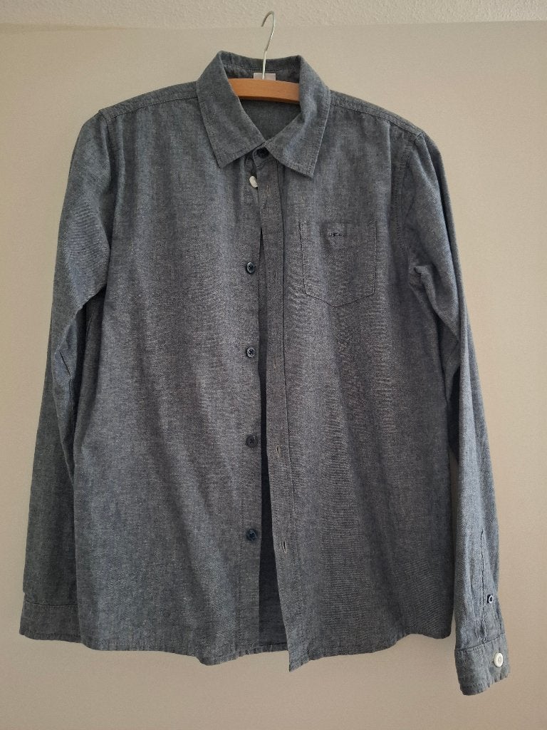 Te koop: blouse grijs/blauw 158/164, Overhemd of Blouse, Ophalen of Verzenden, Zo goed als nieuw, Hema