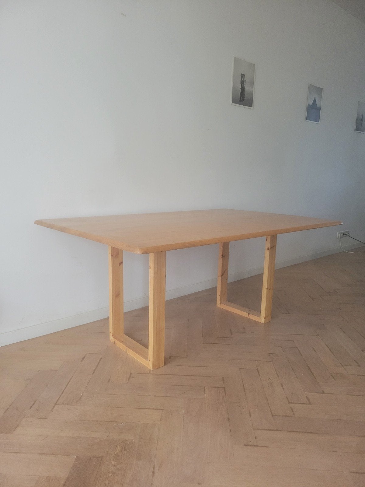 Massief grenen eettafel, Ophalen, Gebruikt, 100 tot 150 cm, Vierkant