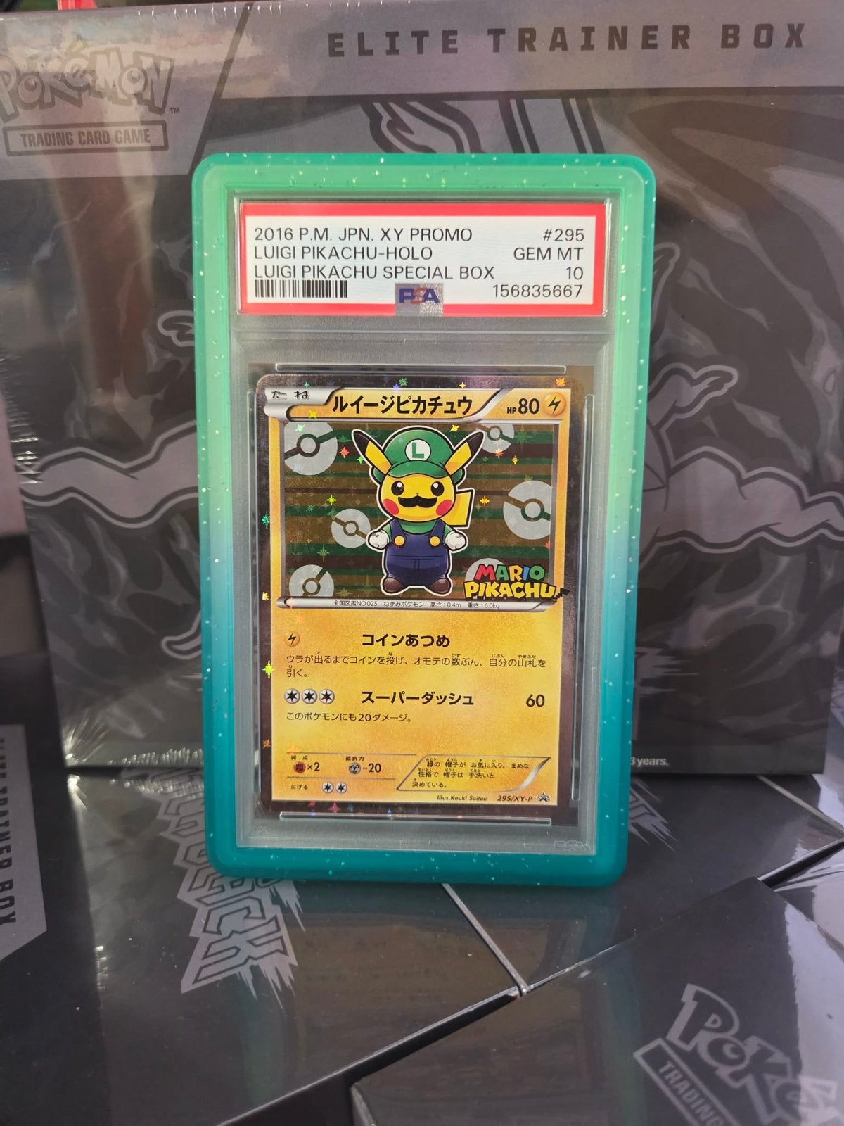PSA 10 Luigi Pikachu Holo #295 - Mario Pikachu Special Box, Ophalen of Verzenden, Nieuw, Losse kaart, Foil