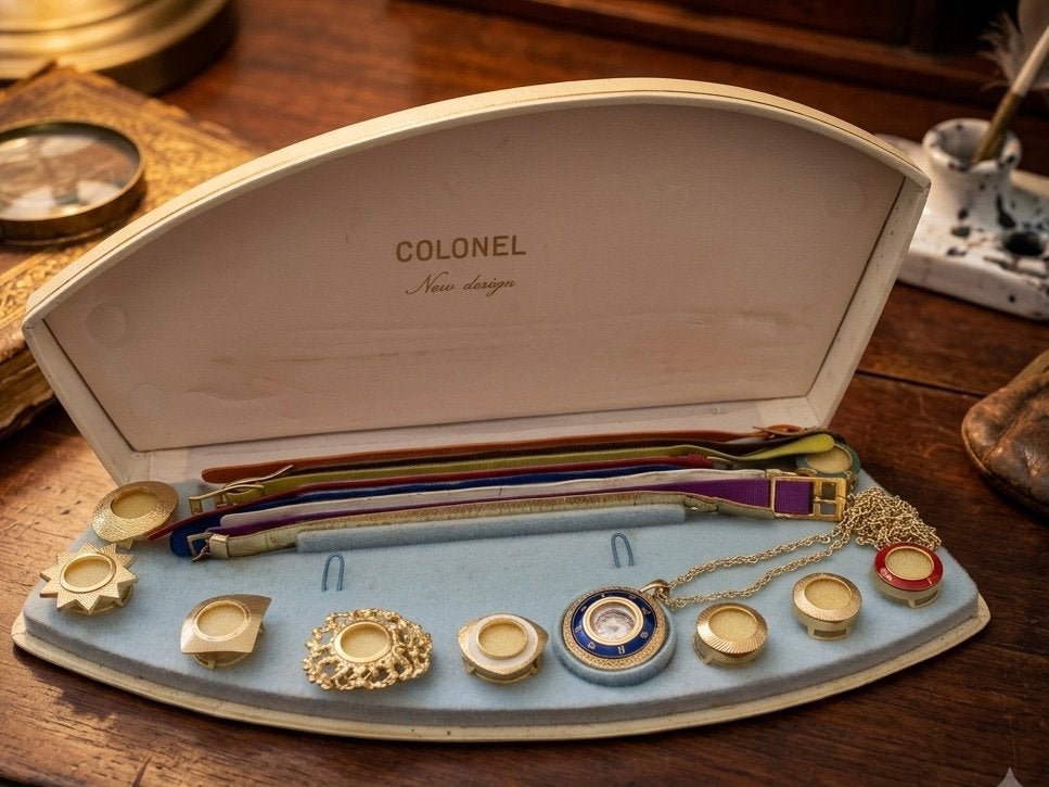 Unieke colonel vintageset klokje moet nagekeken worden, Overige merken, Staal, Gebruikt, Ophalen of Verzenden