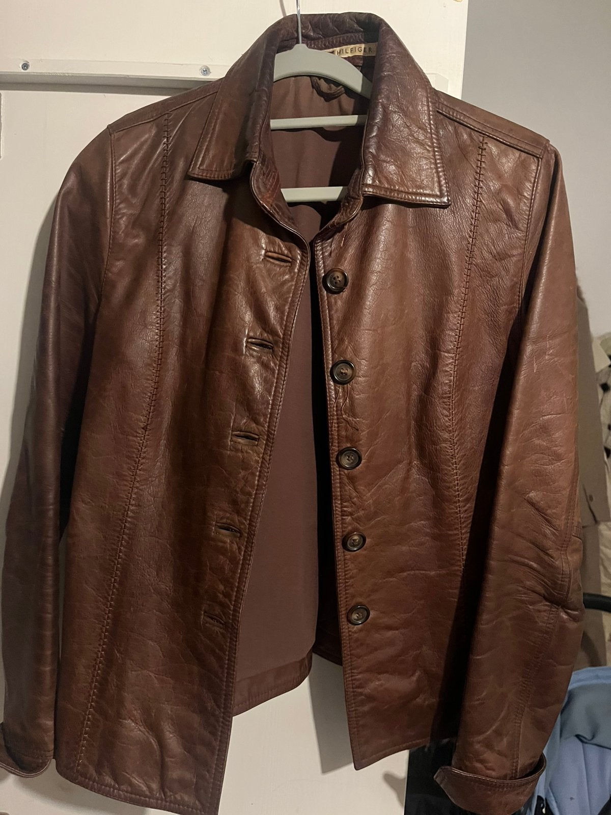 Vintage leren jasje Tommy Hilfiger mt S, Ophalen of Verzenden, Gedragen, Maat 46 (S) of kleiner, Bruin