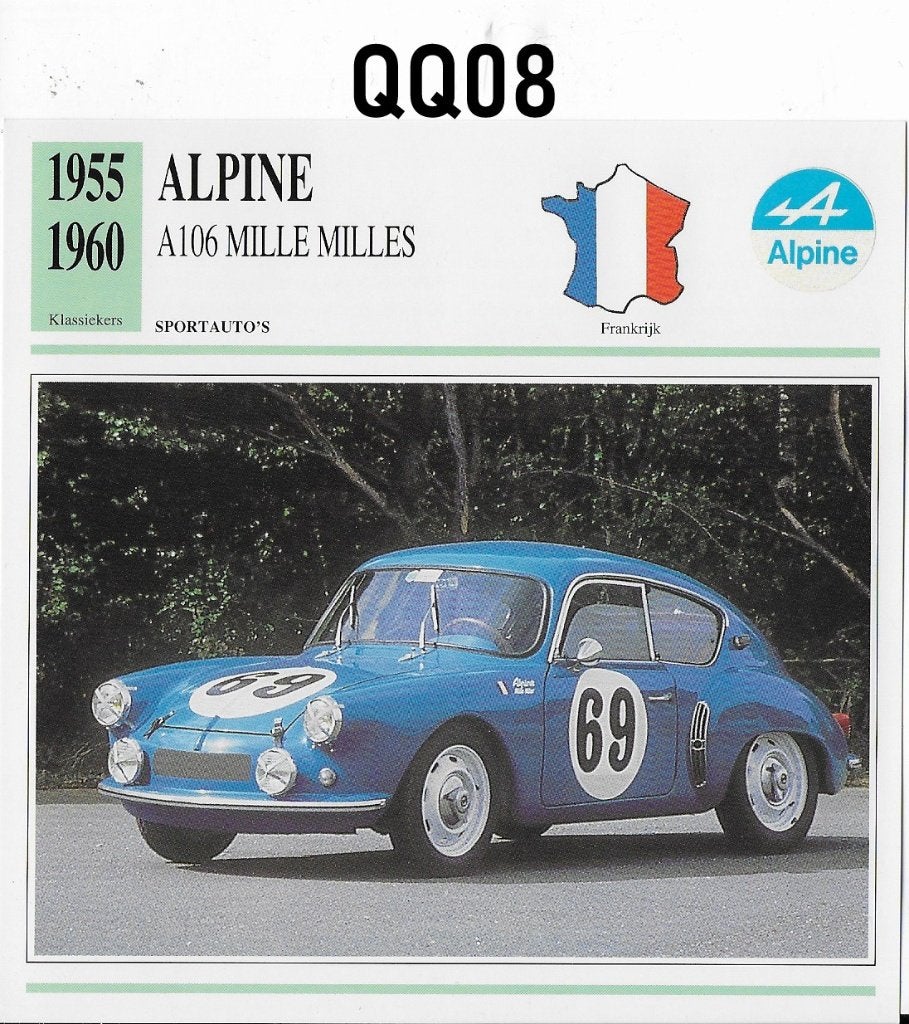 Qq08 autokaart alpine a106 mille milles ( 1955 - 1960 ), Ophalen of Verzenden, Zo goed als nieuw, Auto's