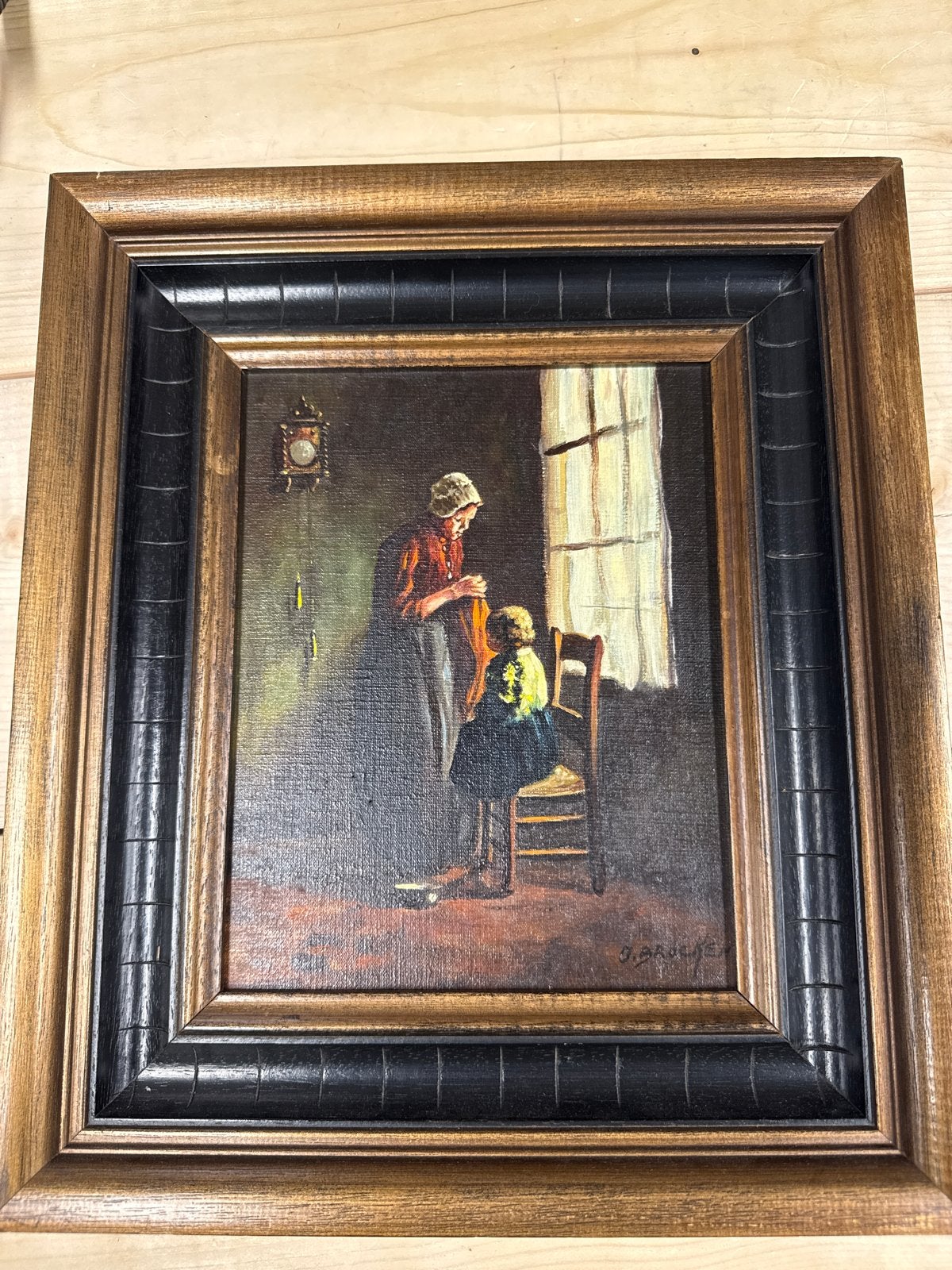 Ingelijst schilderij 'Het Nopistertje' van J. Brocken, Doek, Portret of Personen, Realistisch, Ophalen of Verzenden