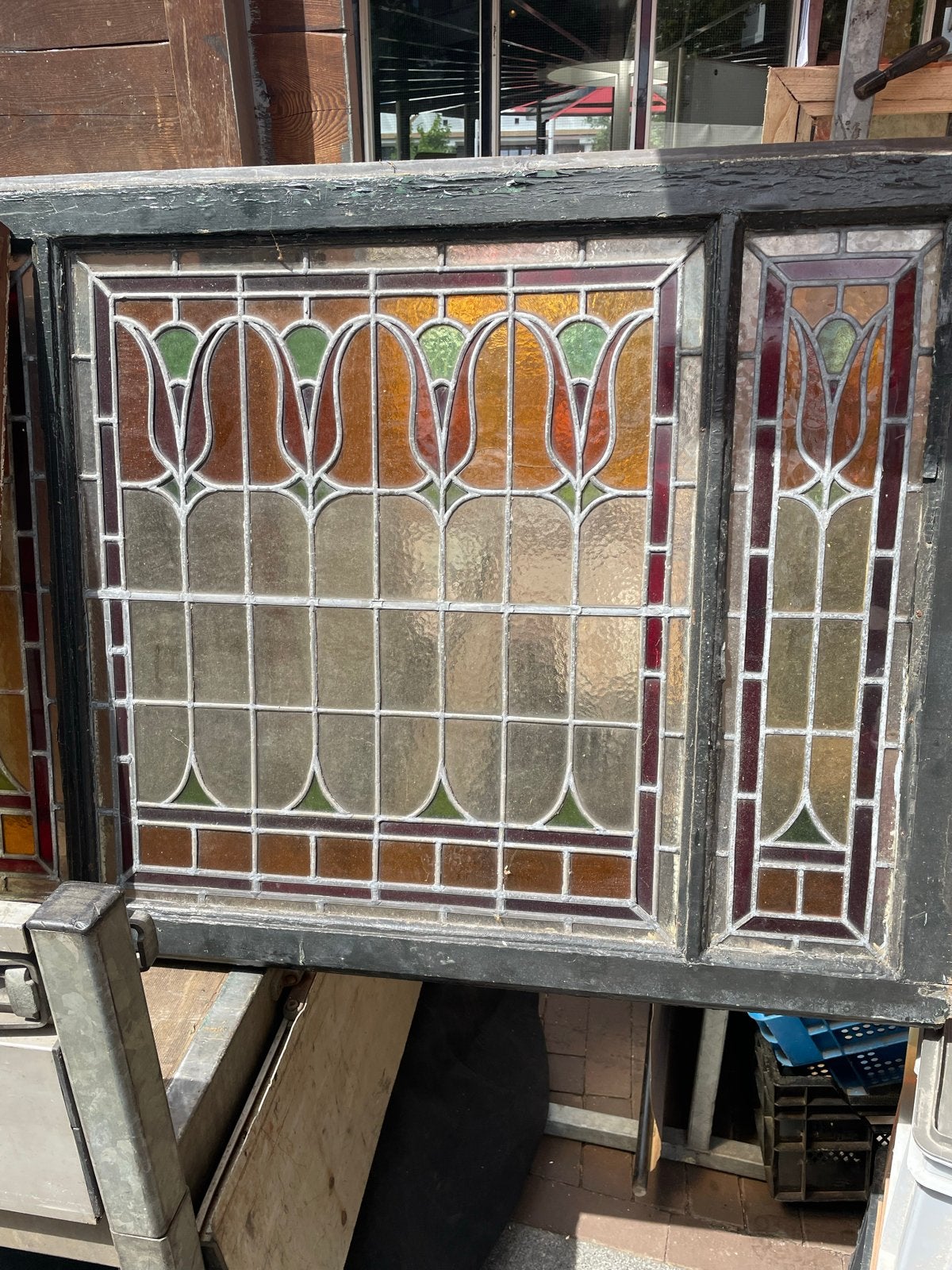 3 antieke glas in lood bovenramen uit Amsterdam (begin 1900), Antiek en Kunst, Ophalen