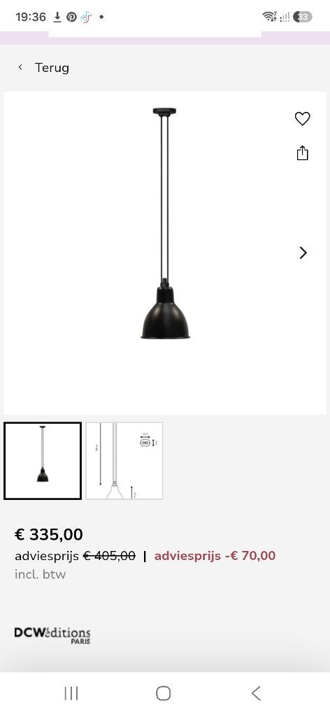 DCW editions Lampe Grass 322 xl, Ophalen, Zo goed als nieuw, Metaal, 50 tot 75 cm