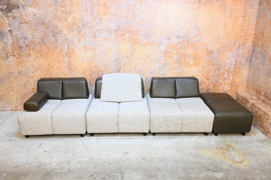 ZGAN! Gealux Quadrant design elementenbank in stof + leer, Hoekbank, 300 cm of meer, 75 tot 100 cm, Ophalen of Verzenden