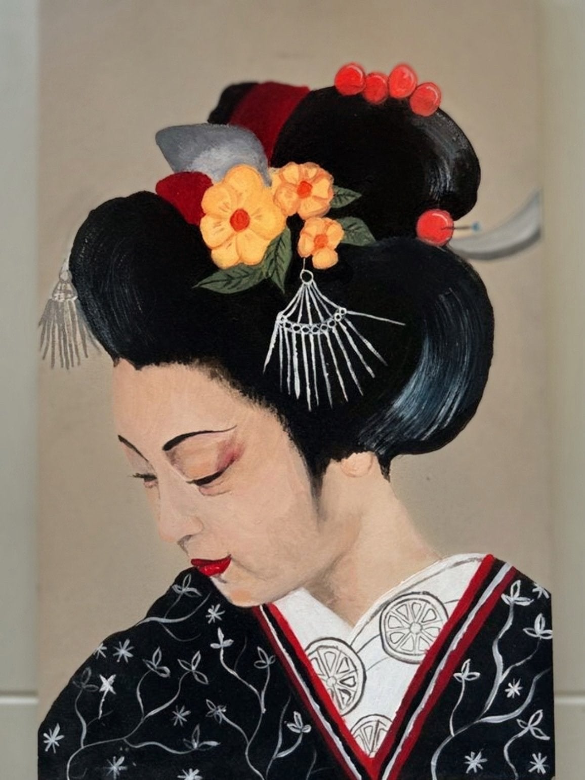 Schilderij Japanse Geisha, Aziatische kunst, Eva Ruigoord, Antiek en Kunst, Schilderij, Japan, Meerkleurig, Geschilderd