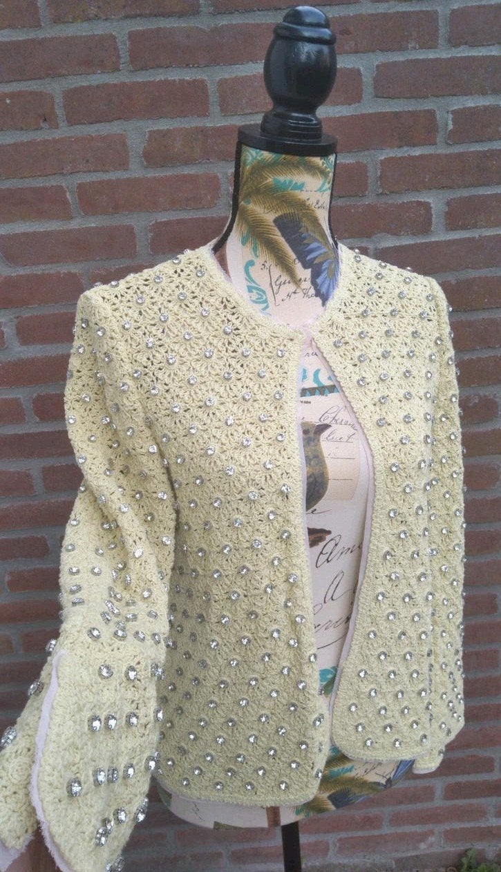 Zara blazer jasje met strass crochet L, Verzenden, Zara, Geel, Maat 42/44 (L)