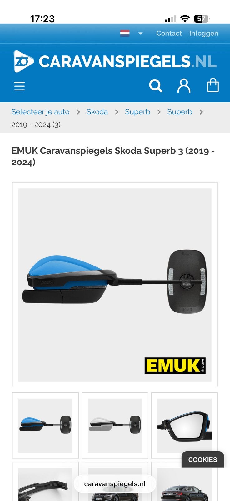 Emuk caravanspiegels Skoda Superb III (2015-2024), Ophalen, Zo goed als nieuw