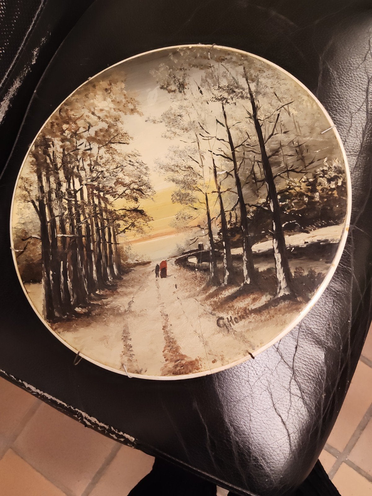 Schilderij op paneel: Herfstlandschap met figuren, Ophalen