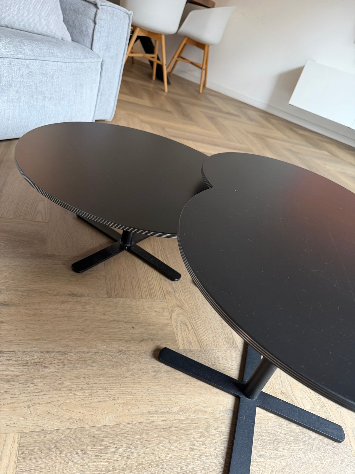 Set van 3 zwarte salontafels, modern design, Huis en Inrichting, Tafels | Salontafels, Overige materialen, Rond, Zo goed als nieuw