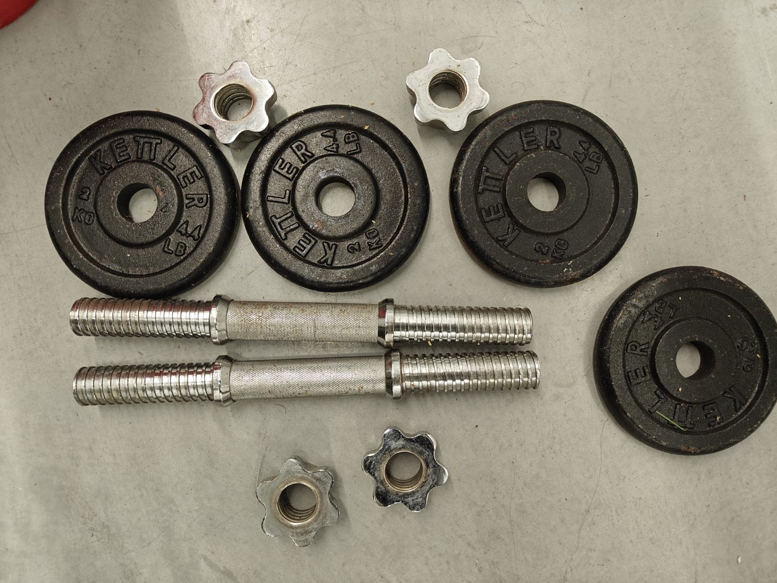 Kettler Dumbbell Set met Halterschijven (2x 2kg, 1x 1kg), Ophalen, Gebruikt, Armen, Halterset