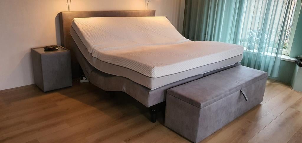 Nieuwe verstelbare boxspring 90x210,grijs, 90 cm, Eenpersoons, 210 cm, Nieuw
