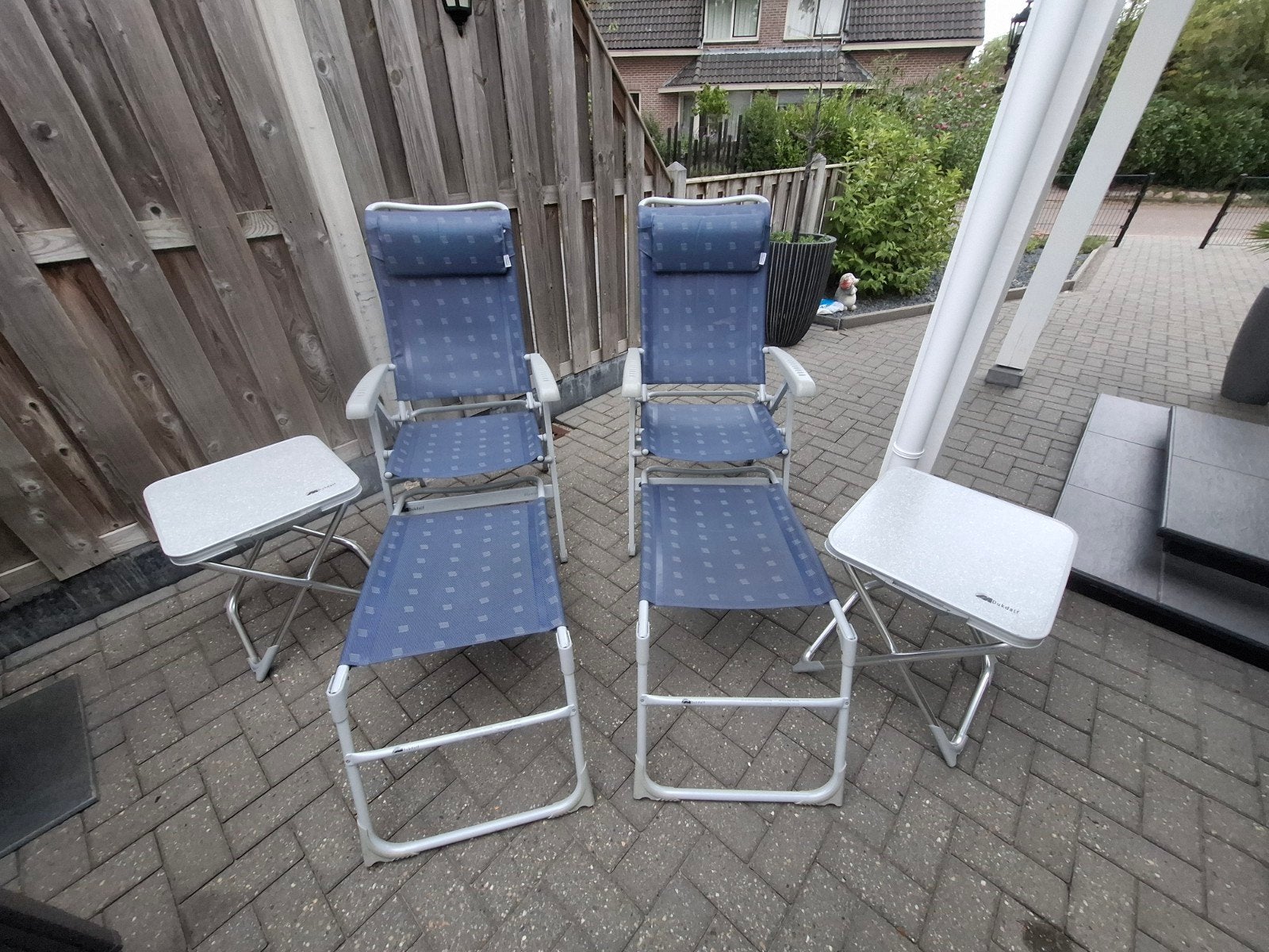 dukdalf stoelen met voetenbankjes en tafeltjes, Caravans en Kamperen, Kampeermeubelen, Ophalen, Campingstoel