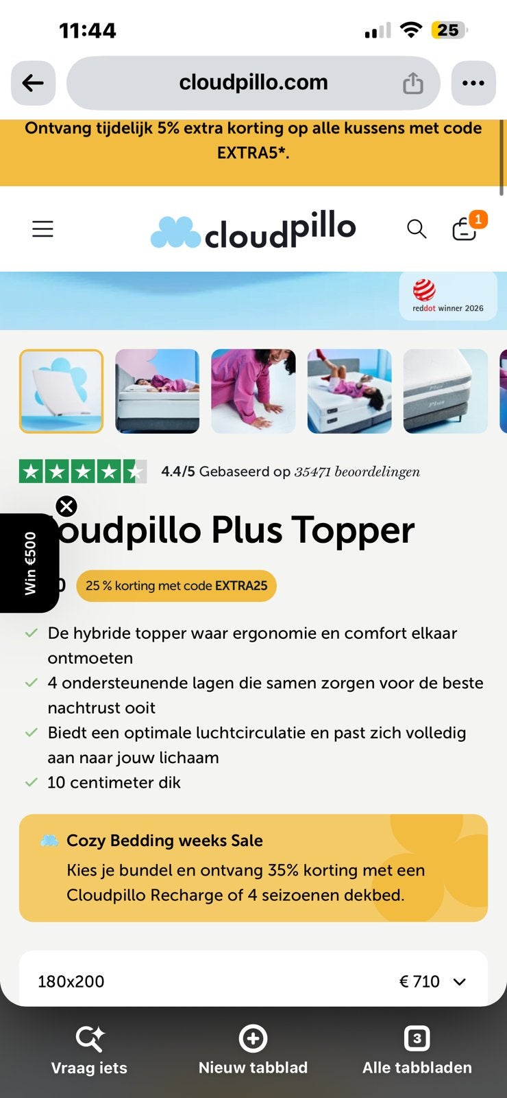 Cloud pillo plus topper, Ophalen, Matras, 180 cm, 200 cm