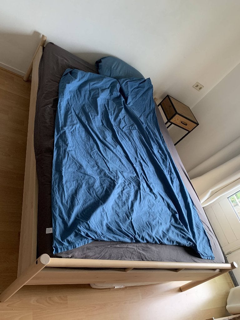 Bed, Huis en Inrichting, Ophalen, Gebruikt, Bruin, Twijfelaar