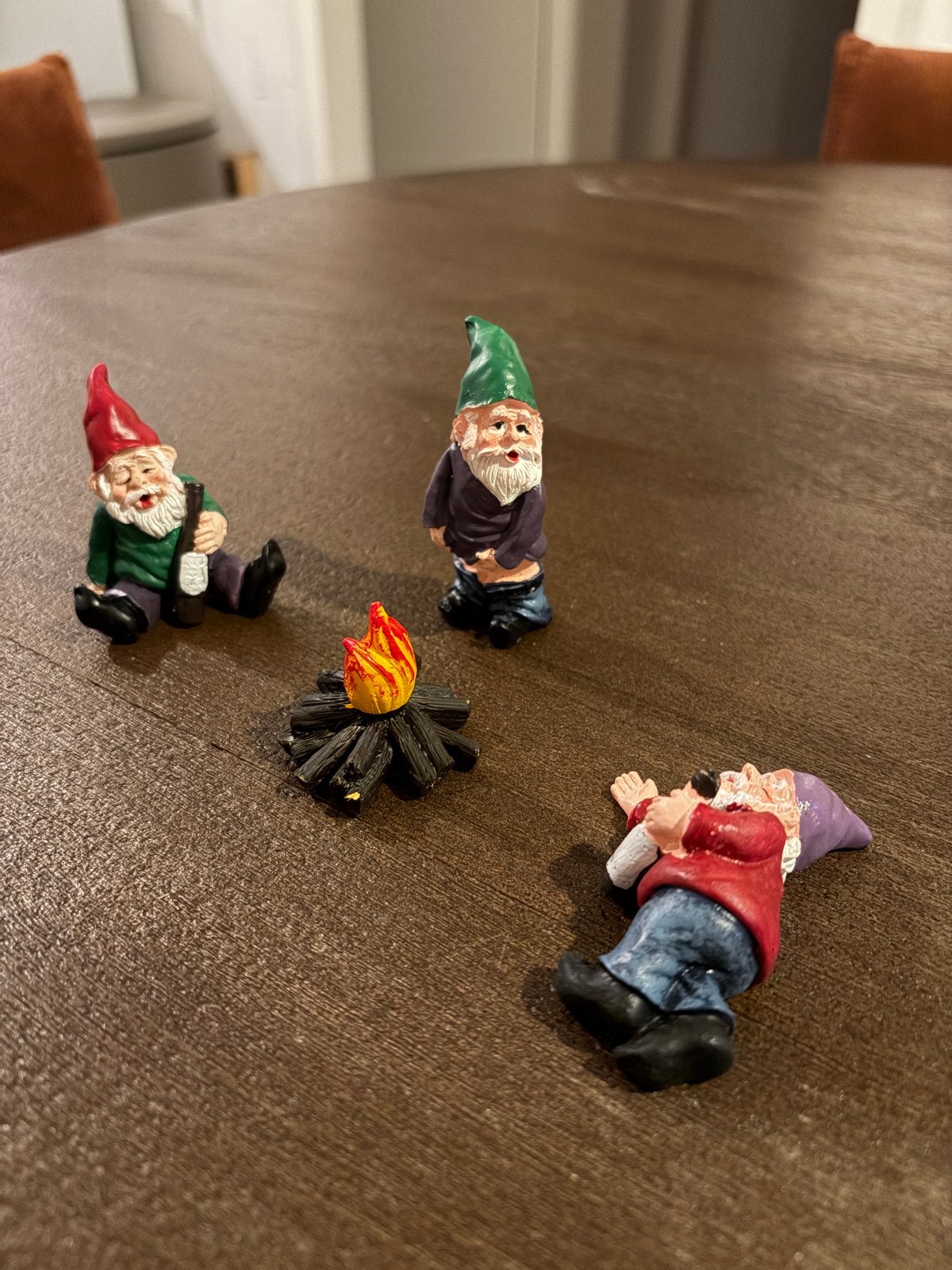 Grappige tuinkabouters set van 3 met kampvuur, Meerkleurig, Overige stijlen, Nieuw, Kunststof