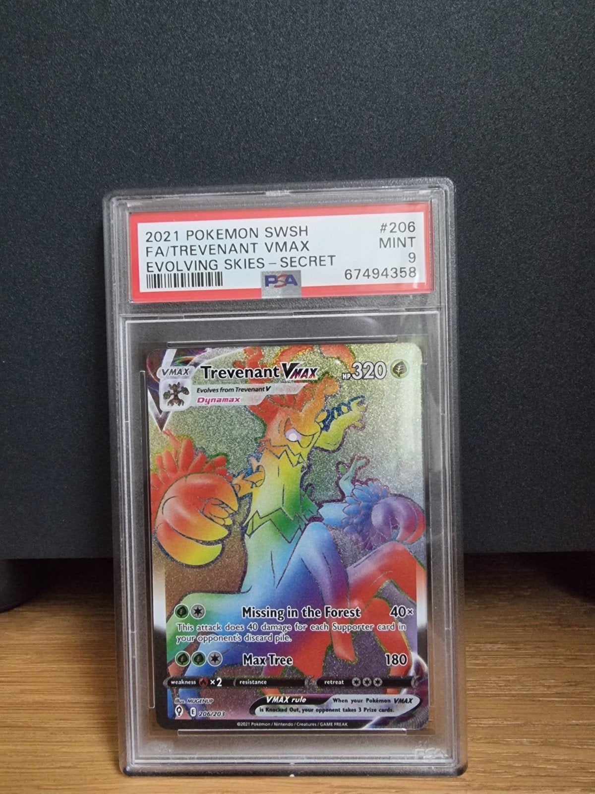 Trevenant VMAX Rainbow Secret Rare PSA 9 Pokémon Kaart, Ophalen of Verzenden, Zo goed als nieuw, Losse kaart, Foil