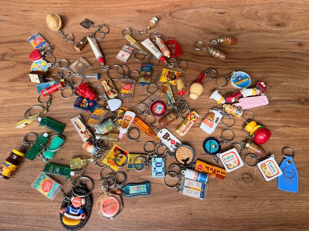 Grote collectie vintage voedsel miniatuur sleutelhangers, Ophalen of Verzenden, Zo goed als nieuw