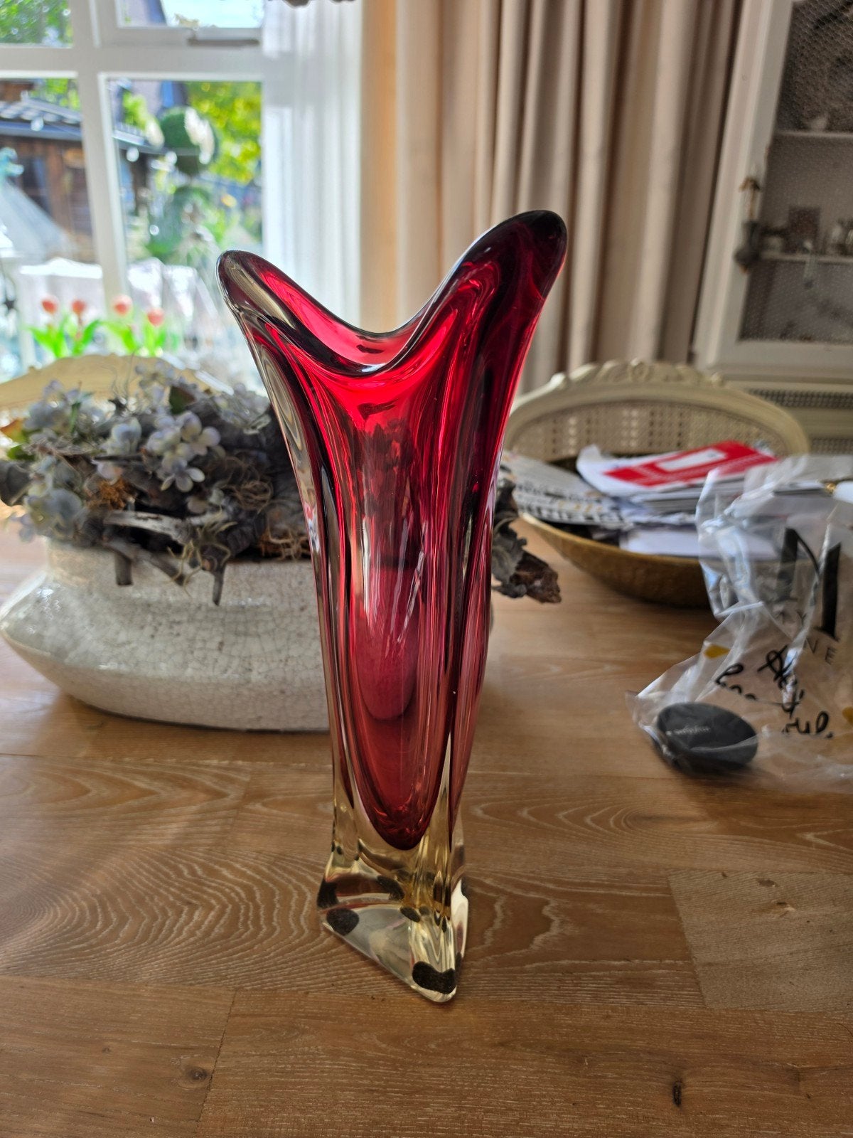 Vintage Murano rode glazen vaas, Ophalen