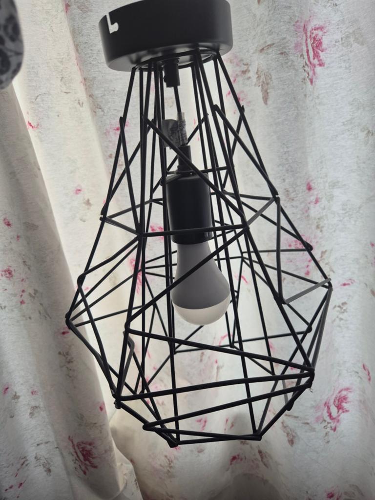Zwarte metalen draadlamp - Industriële stijl, Ophalen, Zo goed als nieuw, Metaal, Industrieel, Modern
