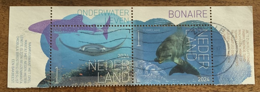 BDN Onderwater Bonaire, strook 2 bovenste zegels, Postzegels en Munten, Verzenden, Gestempeld