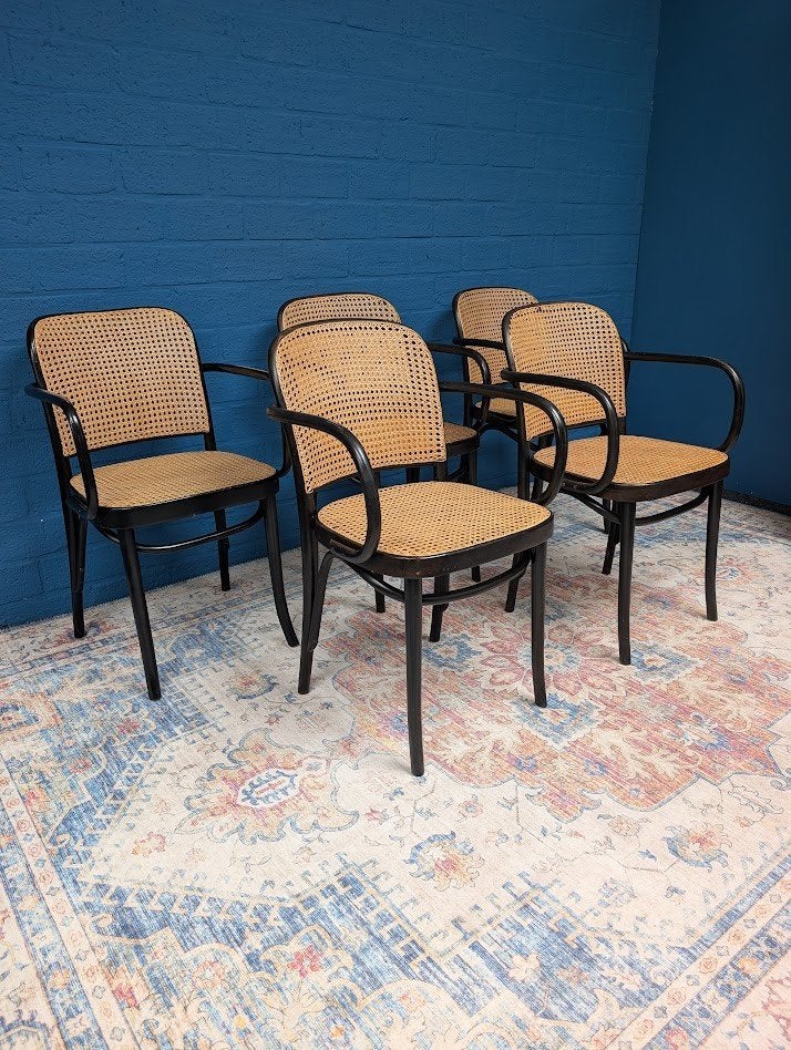 5x Vintage Praag 811 stoelen, Josef Hoffmann, jaren 60, Ophalen, Gebruikt, Bruin, Hout