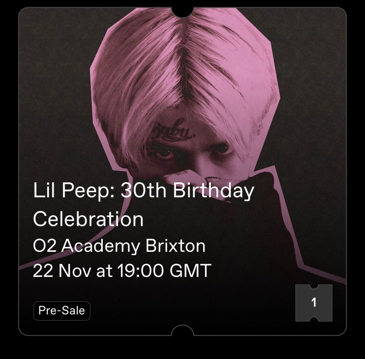 Lil peep 30th birthday celebration ticket voor  London, Tickets en Kaartjes, Eén persoon, November