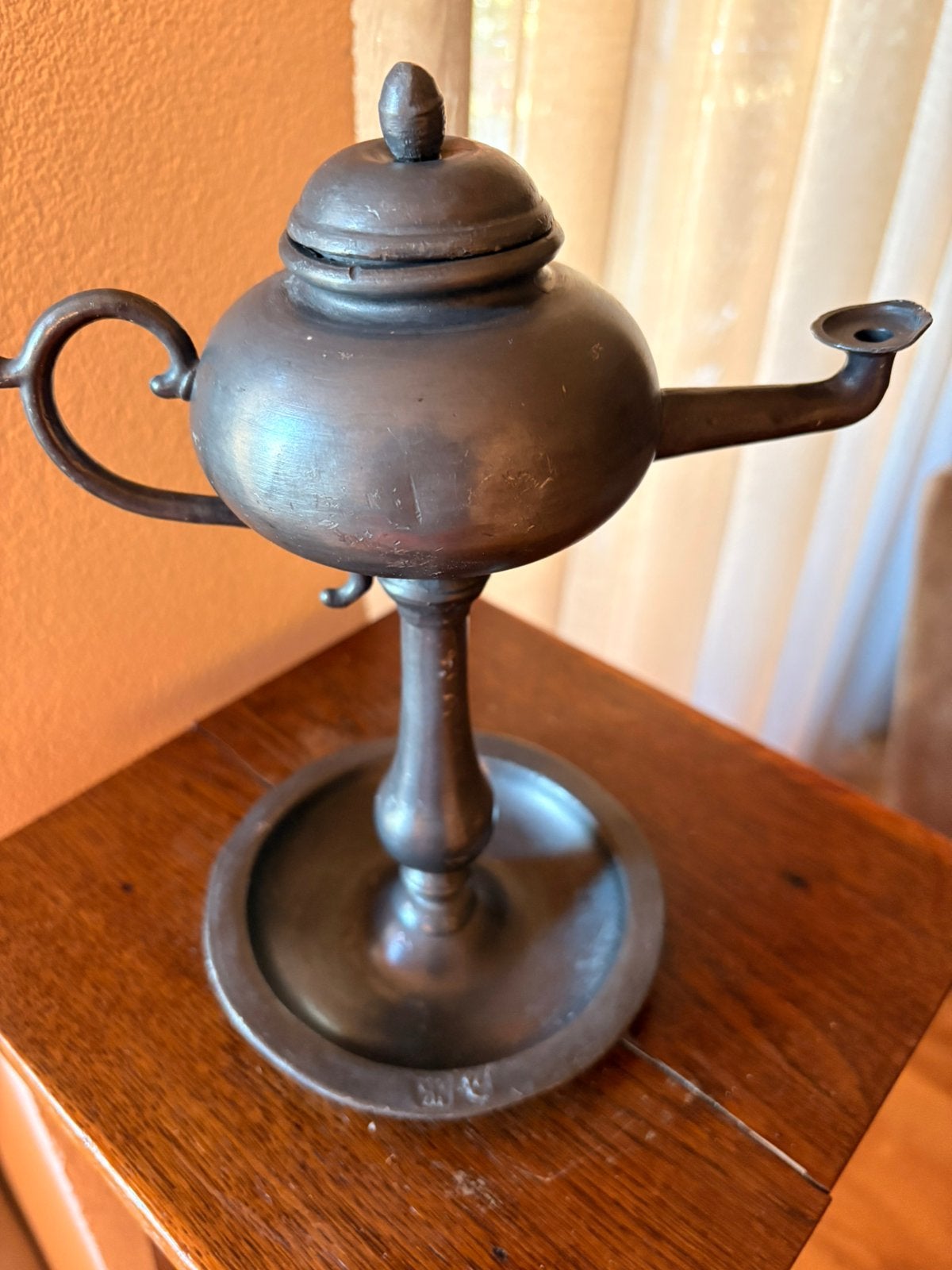 Prachtige Antieke Tinnen Olielamp / Snotneus, Antiek en Kunst, Ophalen of Verzenden