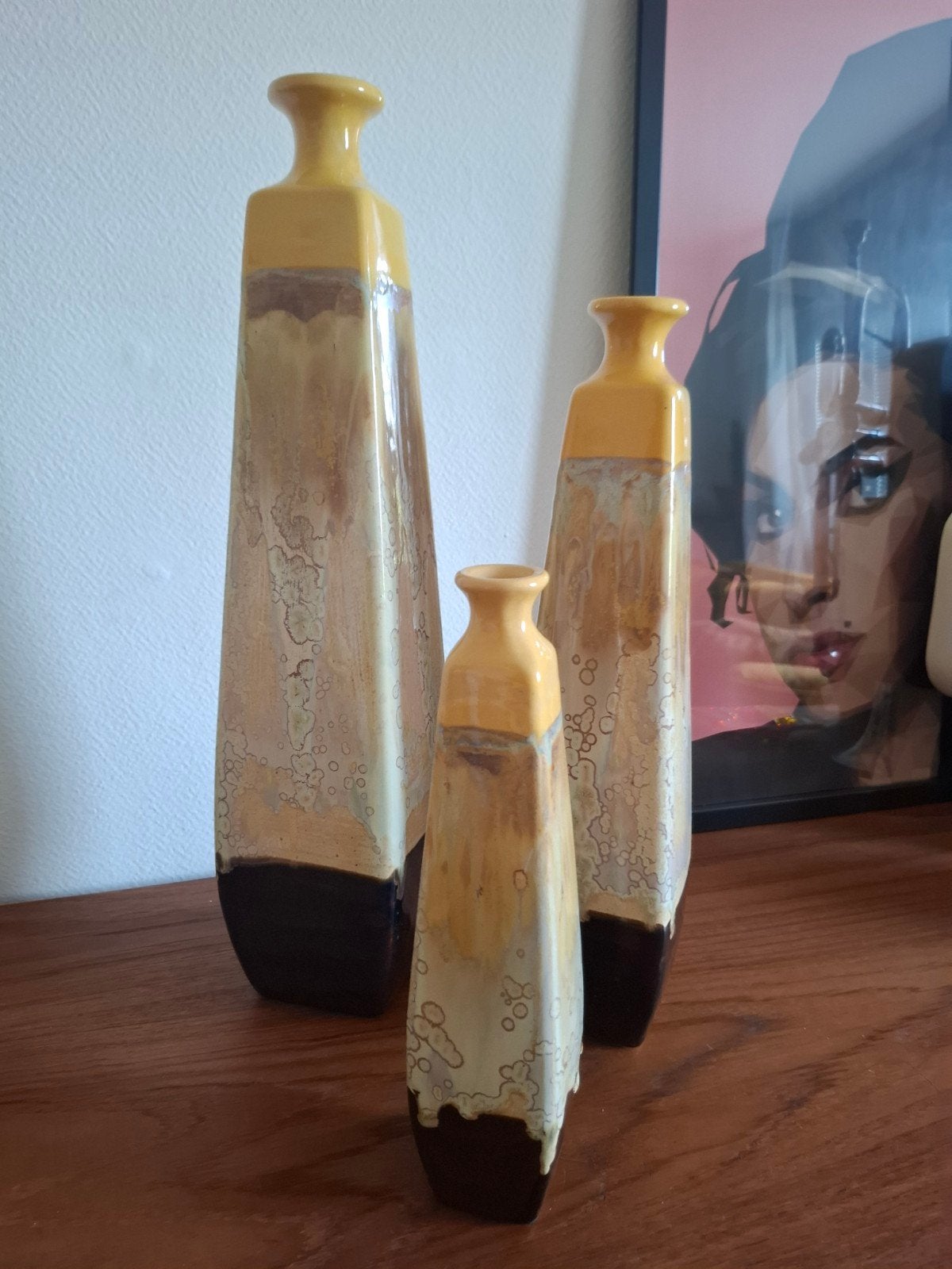 3 retro vazen, Huis en Inrichting, Woonaccessoires | Vazen, Ophalen, Geel