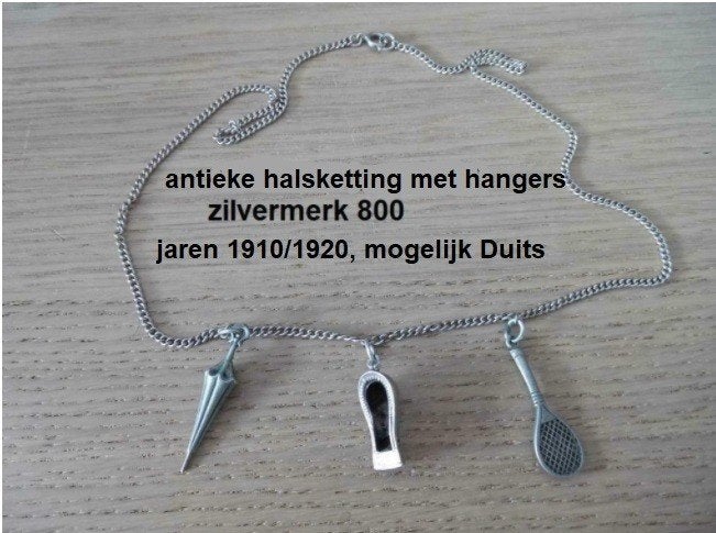 antieke halsketting, zilver, met 3 bedels, periode 1910/1920, Sieraden, Tassen en Uiterlijk, Ophalen of Verzenden, Zilver, Ketting