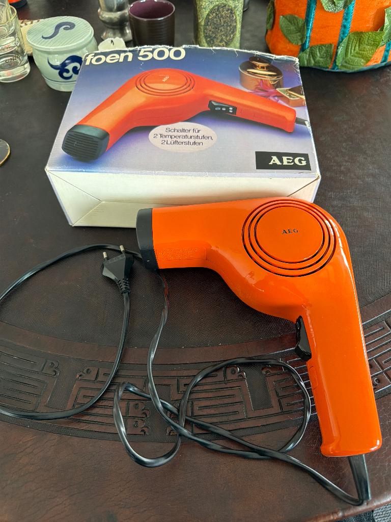 Vintage AEG föhn Foen 500 retro oranje met doos, Ophalen of Verzenden, Gebruikt, Haarverzorging