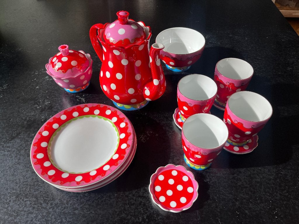 Douwe egberts - Oilili thee/gebak servies, Gebruikt, Overige merken, Ophalen of Verzenden, Overige stijlen