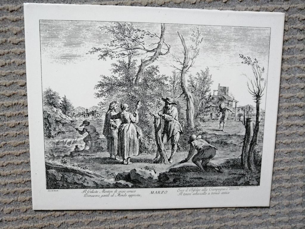 metalen wandbord klassieke Giuseppe Zocchi boeren landschap, Antiek en Kunst, Antiek | Wandborden en Tegels, Ophalen of Verzenden
