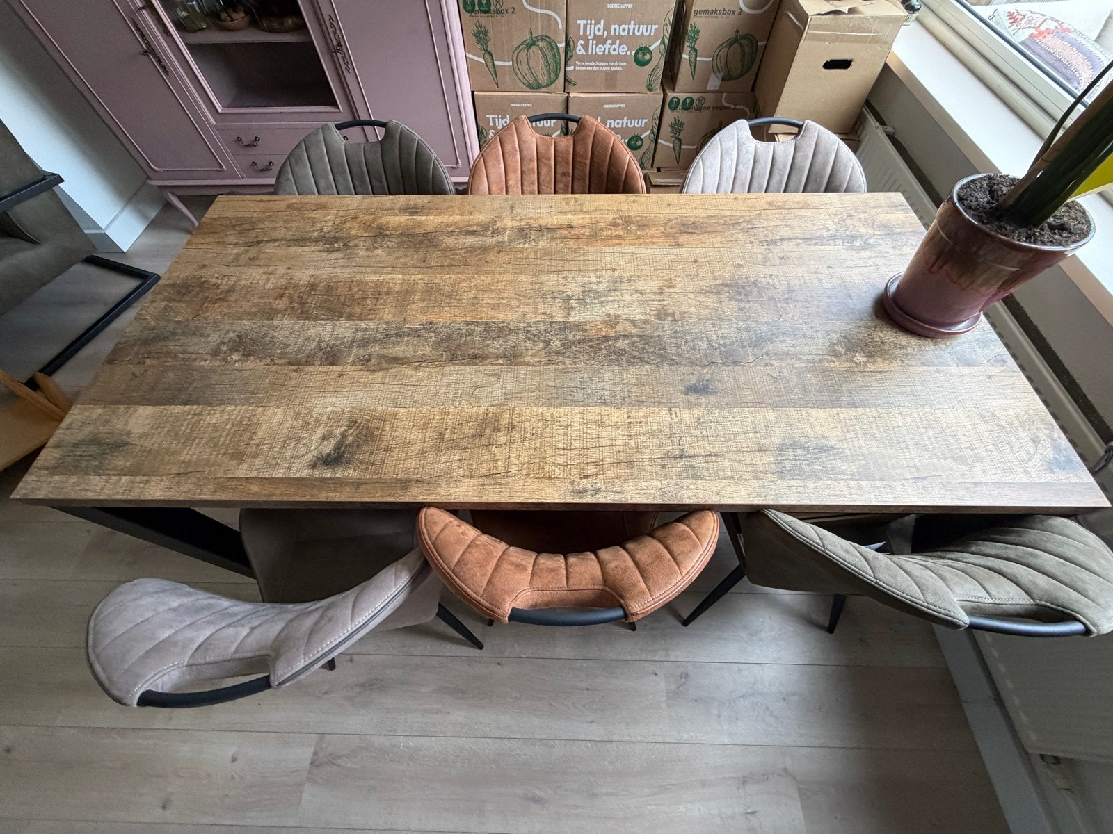 Eethoek: Pronto eettafel met 6 Fontana eetstoelen, Ophalen, Gebruikt, 50 tot 100 cm, Vijf personen of meer