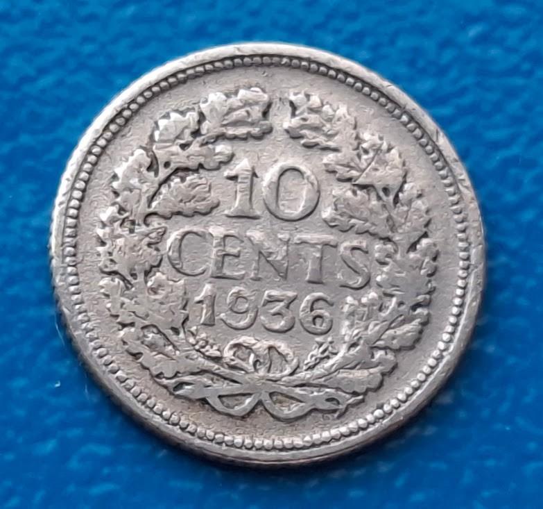 Nederland 10 cent 1936 - Wilhelmina, Postzegels en Munten, Munten | Nederland, Verzenden, Koningin Wilhelmina, 10 cent, Losse munt