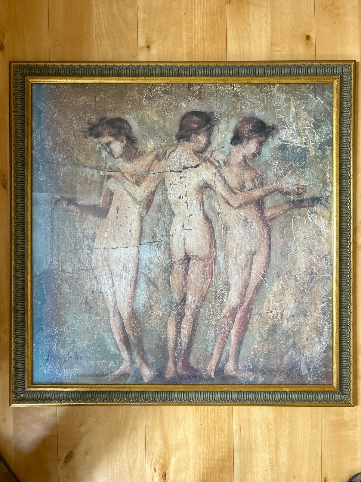 Klassiek schilderij 'De Drie Gratiën' in houten lijst, Portret of Personen, Ophalen of Verzenden, Klassiek, Print